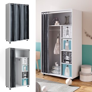 Vicco mobiler Kinderkleiderschrank Dielenschrank Garderobe Doros Weiß modern 100 x 168 cm Faltboxen offen rollbar 