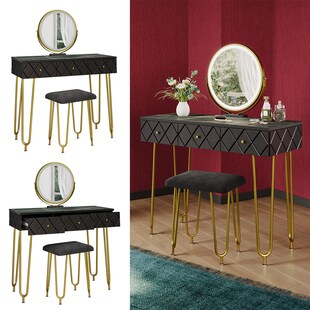 Vicco Schminktisch Mirabell, 100 x 40 cm, Marmor Schwarz, mit LED-Spiegel 