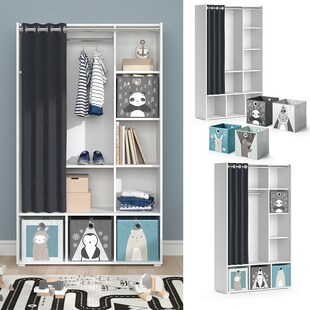 Vicco Kinderkleiderschrank Kinderzimmerschrank Kindergarderobe Luigi Weiß Faltbox 106 x 178 cm modern Schrankregal Jugendzimmerschrank Organizer Vorhang Kleiderstange Fächer Aufbewahrung Spielzeugablage 