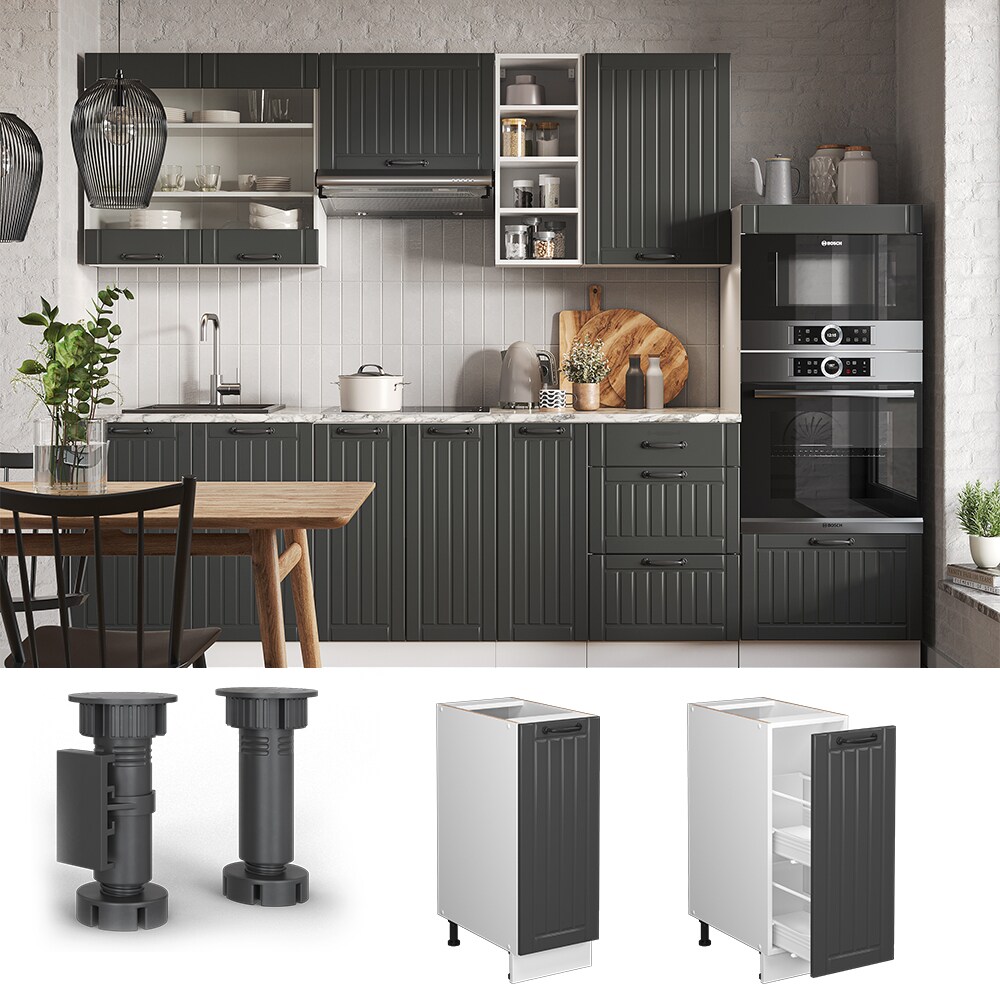 Vicco Apothekerunterschrank K&uuml;chenschrank K&uuml;chenm&ouml;bel Fame-Line Wei&szlig; Dunkelgrau Landhaus 30 cm modern 