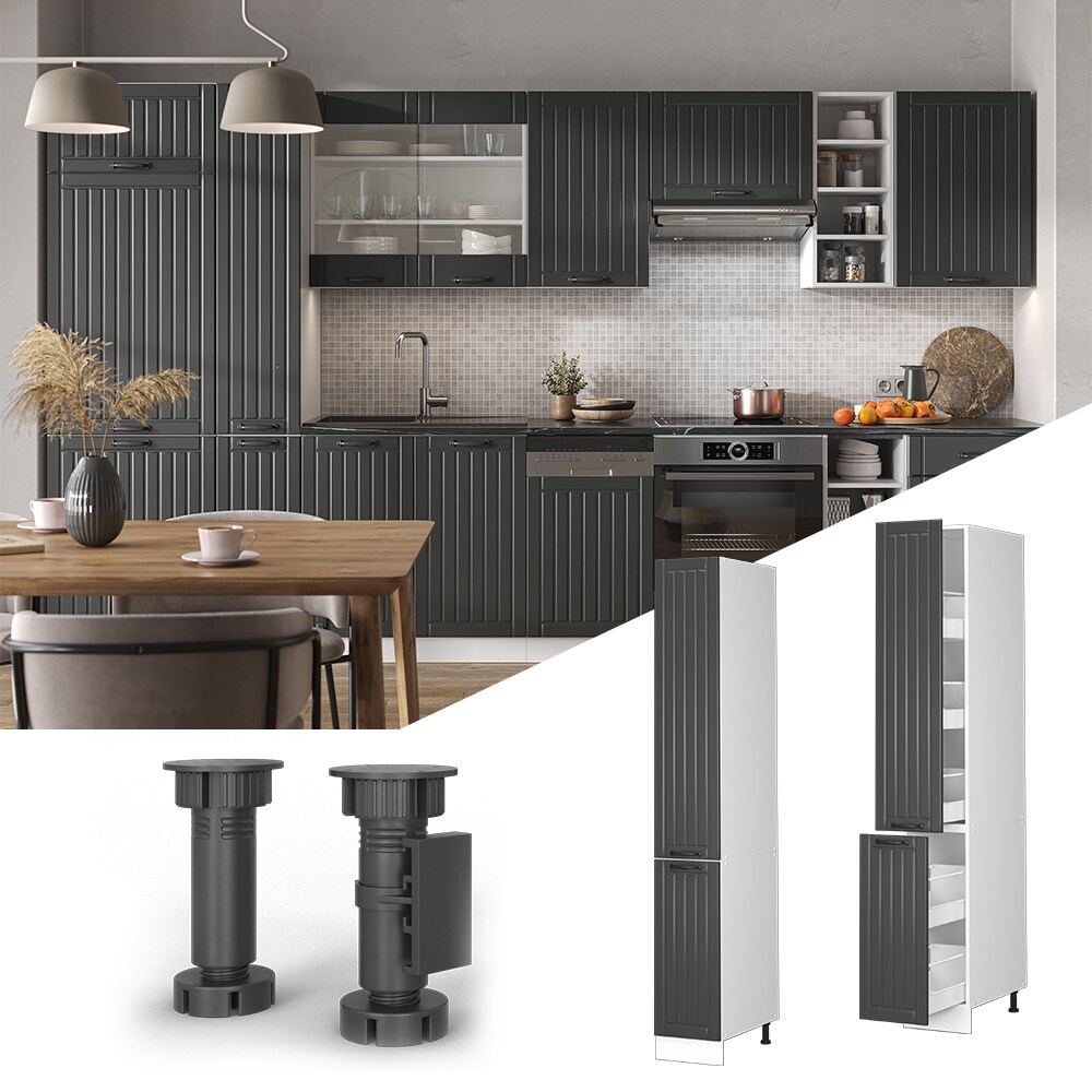 Vicco Apothekerhochschrank K&uuml;chenschrank K&uuml;chenm&ouml;bel Fame-Line Wei&szlig; Dunkelgrau Landhaus 30 cm modern 