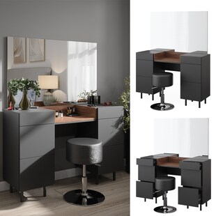 Vicco Schminktisch Anika mit Spiegel, Hocker, 120 x 80 cm, Anthrazit Walnussbraun, Schlafzimmer 