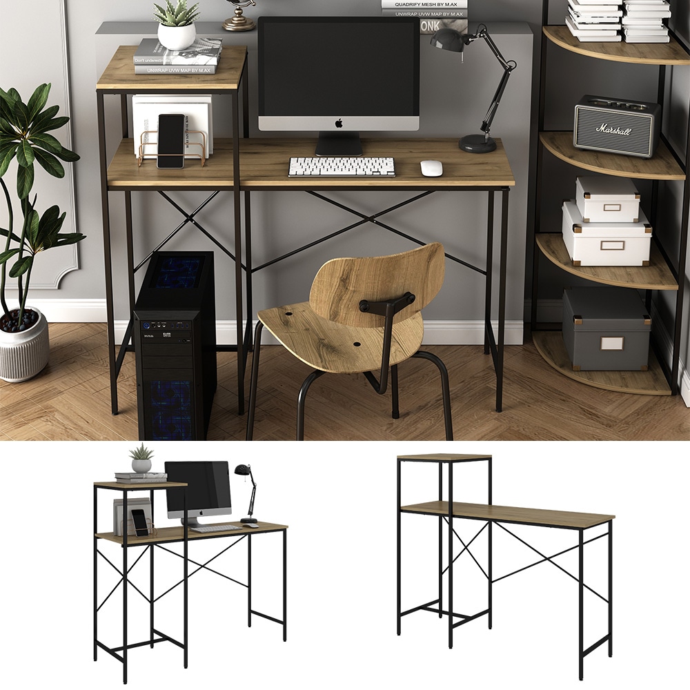 Vicco Arbeitstisch Fyrk 120 x 75 cm, Eiche Schwarz, Schreibtisch, Arbeitsplatz, Industrial 