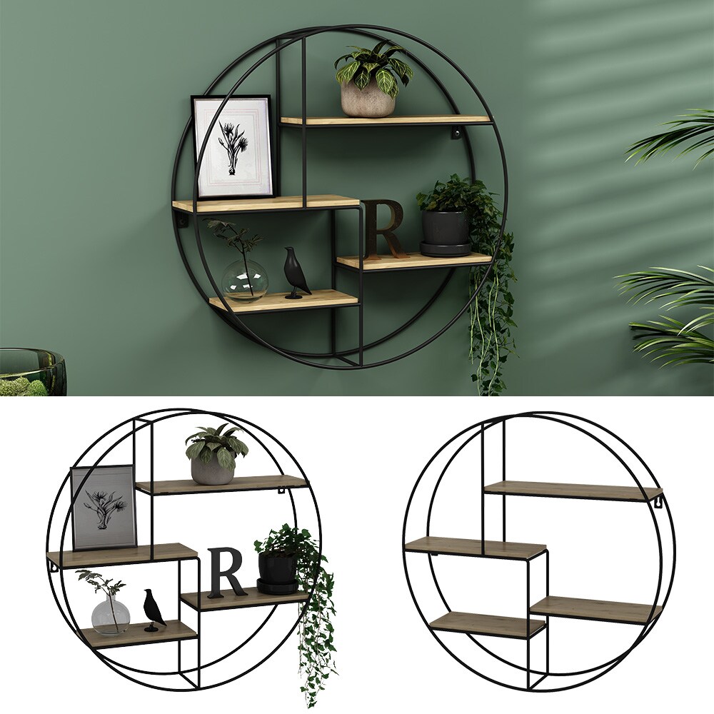 Vicco Wandregal Fyrk 55 x 55 cm, Eiche Schwarz, Metall, H&auml;ngeregal, Industriestil 