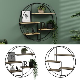 Vicco Wandregal Fyrk 55 x 55 cm, Eiche Schwarz, Metall, Hängeregal, Industriestil 