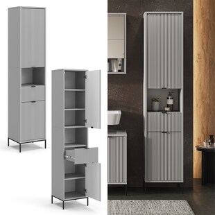 Vicco Hochschrank Eliza 40 x 190 cm, Grau, Badezimmer, modernes Design, mit Türen 