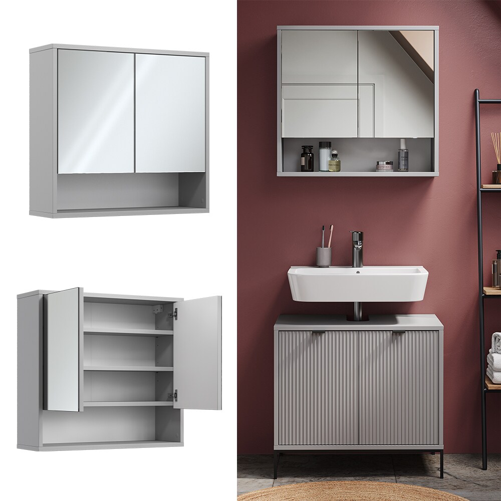 Vicco Spiegelschrank f&uuml;r Badezimmer Eliza 70 x 65 cm, Grau, Badezimmer, Ablage 