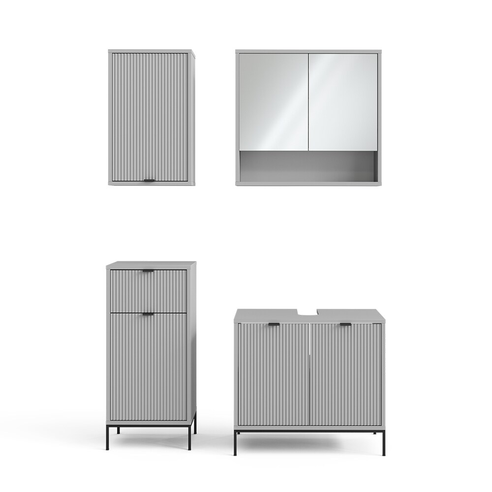 Vicco Badm&ouml;bel-Set Eliza, Grau, Badezimmer, moderne Badserie, extravagante Fronten, Waschtischunterschrank, Spiegelschrank, Midischrank, H&auml;ngeschrank 