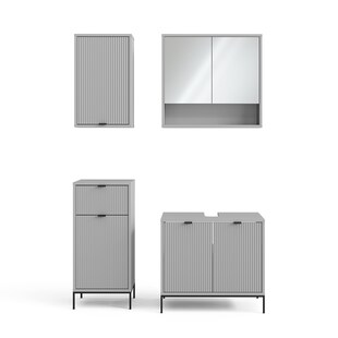 Vicco Badmöbel-Set Eliza, Grau, Badezimmer, moderne Badserie, extravagante Fronten, Waschtischunterschrank, Spiegelschrank, Midischrank, Hängeschrank 