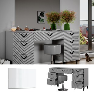 Vicco Schminktisch Anett Grau mit Spiegel und Hocker, 150 x 78 cm, Frisiertisch 