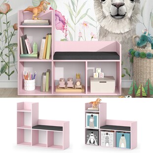 Vicco Regal mit Sitzbank Luigi 107 x 88 cm, Rosa, Kinderzimmer, große Fächer 