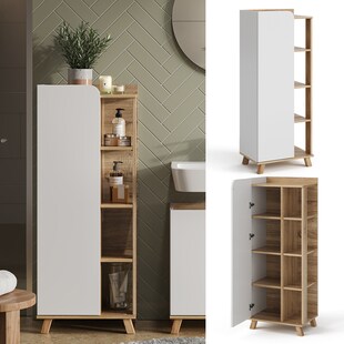 Vicco Midischrank Karen 50 x 128 cm, Sonoma Weiß, Badschrank, schmal, Badezimmer, modern 