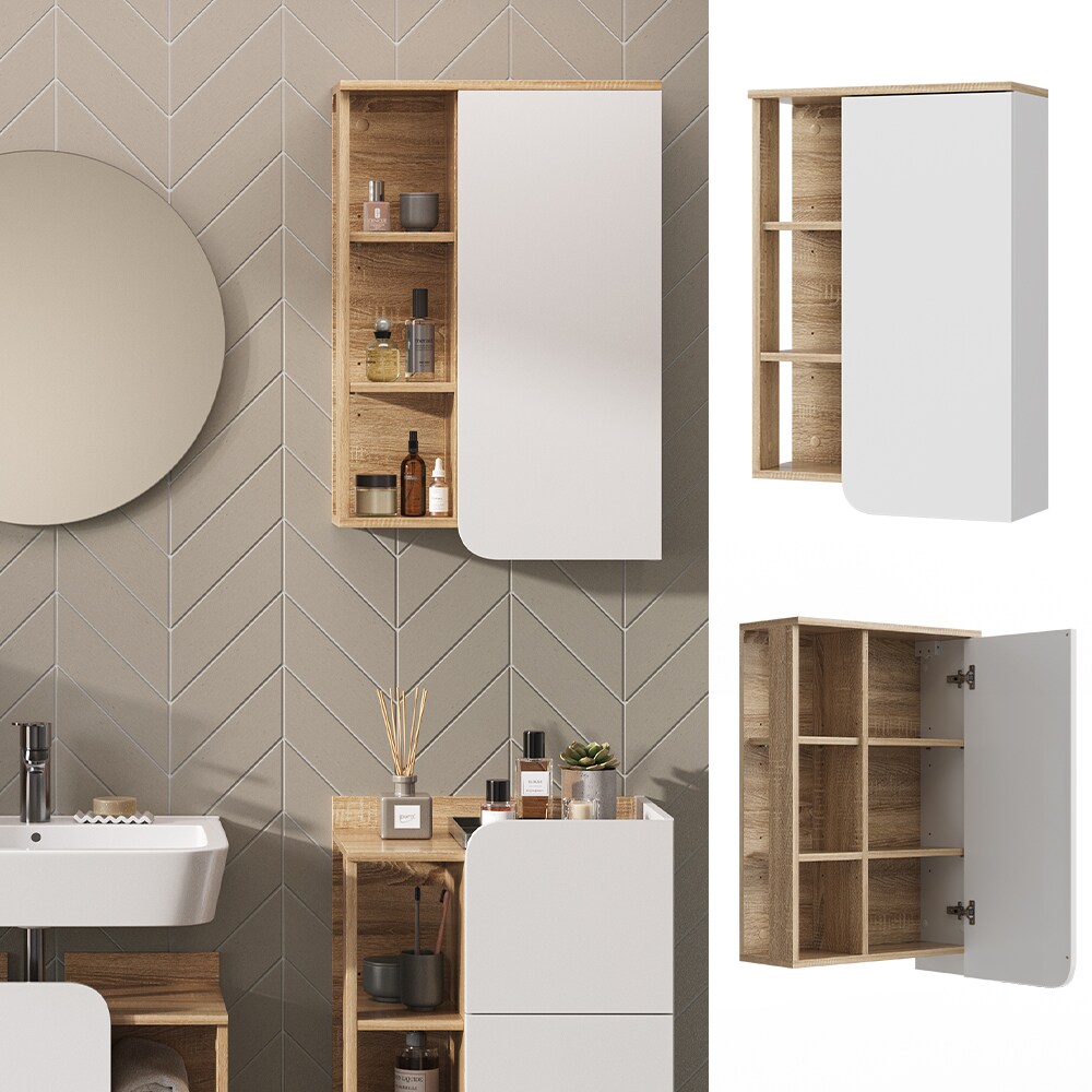 Vicco H&auml;ngeschrank Karen 50 x 75 cm, Sonoma Wei&szlig;, Badschrank, schmal, Badezimmer, modern 