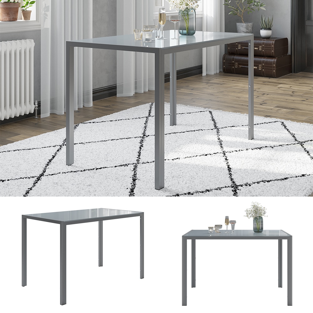 Vicco Esszimmertisch "Grand Metall" Grau, 120 x 70 x 75 cm, moderner Esstisch, Glas 