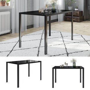 Vicco Esszimmertisch "Grand Metall" Schwarz, 120 x 70 x 75 cm, moderner Esstisch, Glas 