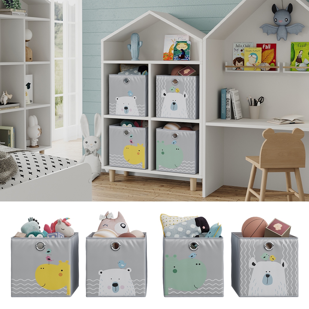 Vicco Faltboxen - 2er Set "B&auml;r & Nilpferd", 30 x 30 cm, Grau, Aufbewahrungsbox, abwaschbar 