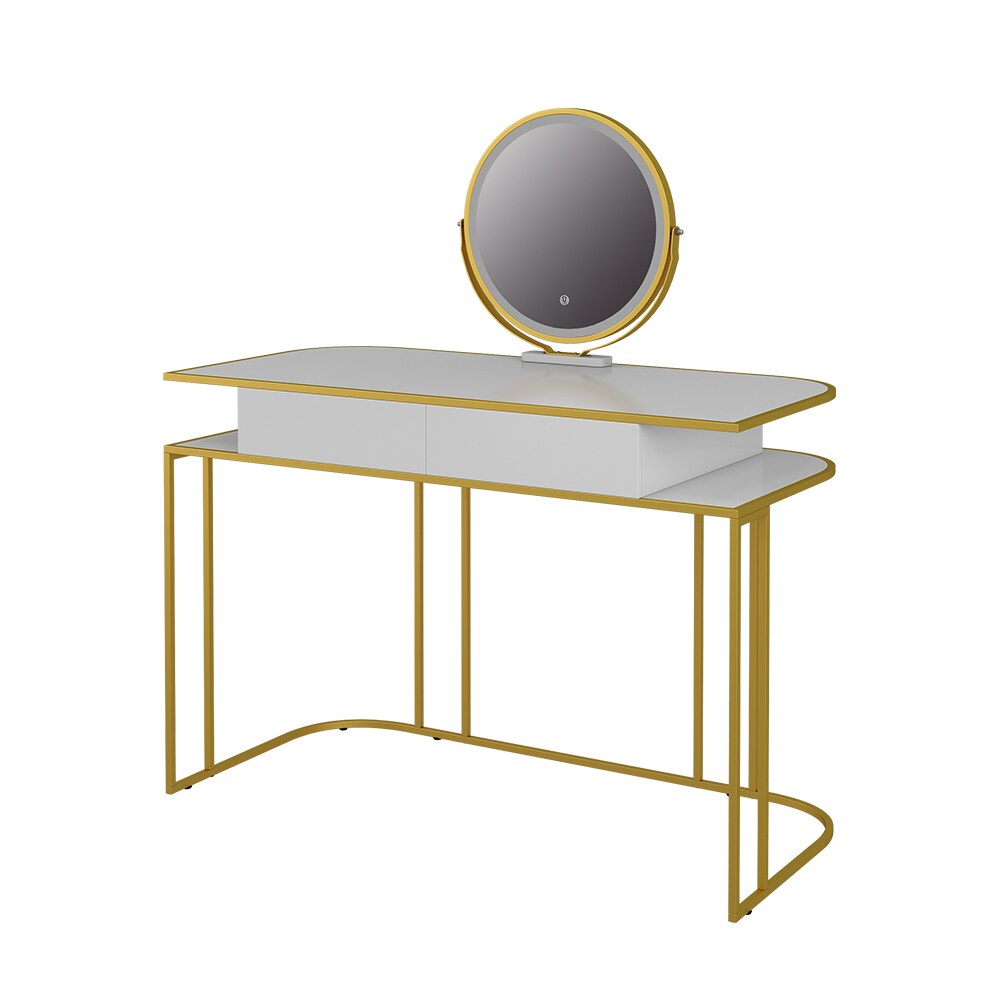 Vicco Schminktisch Tiara, 110 x 122 cm, Wei&szlig; Gold, Frisiertisch mit LED-Spiegel 