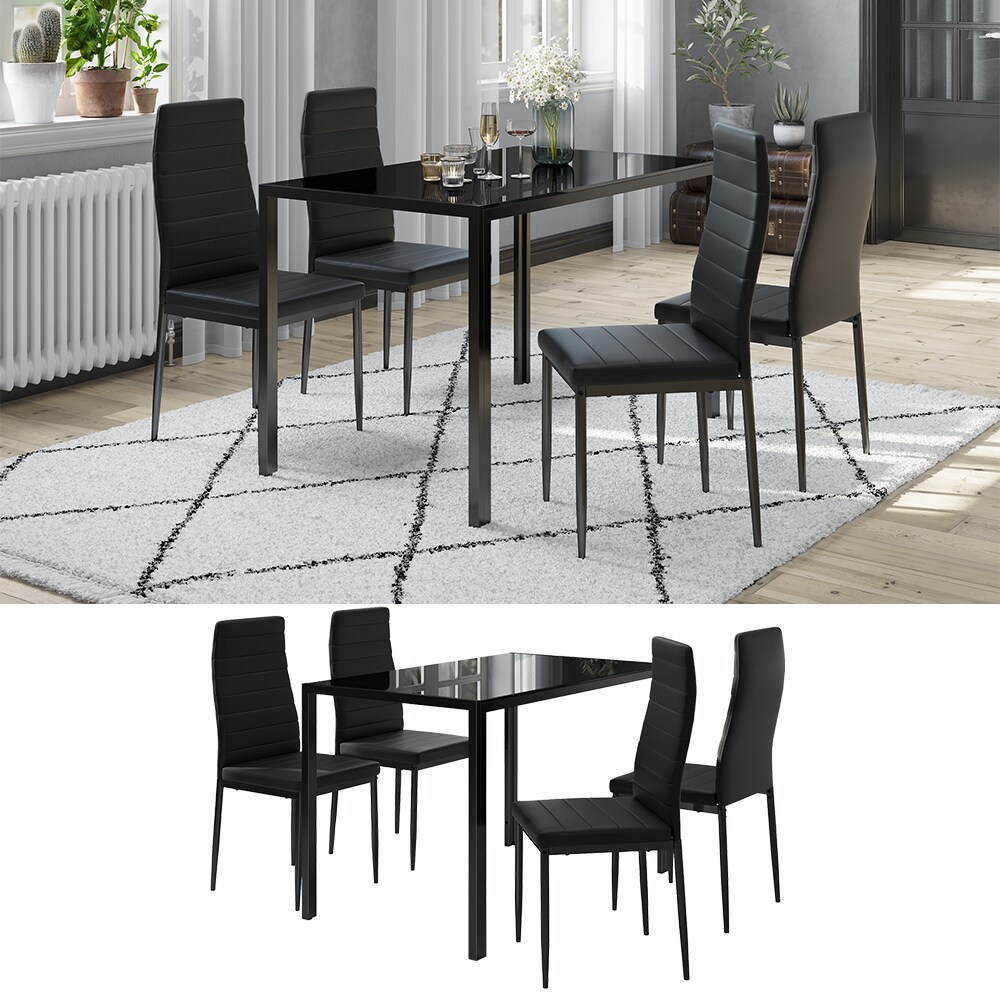 Vicco "Grand Metall", moderne Essgruppe mit Esszimmertisch und 4 Essst&uuml;hle, Schwarz 