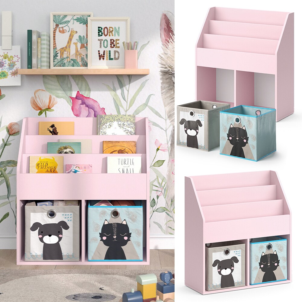 Vicco Kinderbücherregal Luigi 72 x 79 cm, Rosa, Kinderzimmerregal, mit Faltboxen