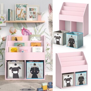 Vicco Kinderbücherregal Luigi 72 x 79 cm, Rosa, Kinderzimmerregal, mit Faltboxen 