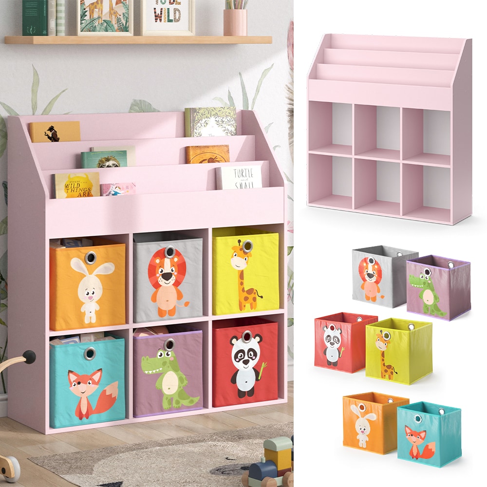 Vicco Kinderb&uuml;cherregal Luigi 107 x 114 cm, Rosa, Kinderzimmerregal, F&auml;cher, Faltboxen 