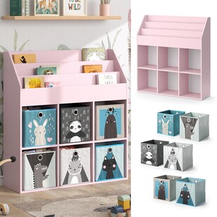 Vicco Kinderbücherregal Luigi 107 x 114 cm, Rosa, Kinderzimmerregal, Fächer, Faltboxen 