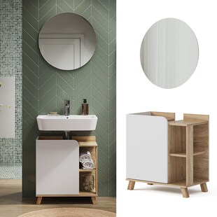 Vicco Badmöbel-Set Karen, Sonoma Weiß, moderne Badezimmerserie, 2 Farben, Waschtischunterschrank, Badspiegel 