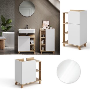 Vicco Badmöbel-Set Karen, Sonoma Weiß, moderne Badezimmerserie, 2 Farben, Waschtischunterschrank, Badspiegel, Unterschrank 