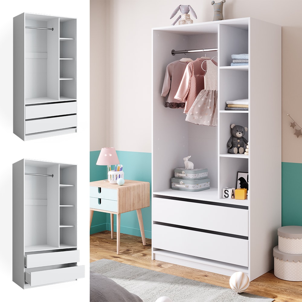 Vicco Kinderkleiderschrank Elmo 100 x 200 cm, Wei&szlig;, offen, Kinderzimmer, Garderobe 