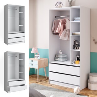 Vicco Kinderkleiderschrank Elmo 100 x 200 cm, Weiß, offen, Kinderzimmer, Garderobe 