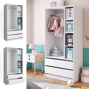 Vicco Kinderkleiderschrank Elmo 100 x 200 cm, Weiß, offen, Kinderzimmer, Faltboxen 