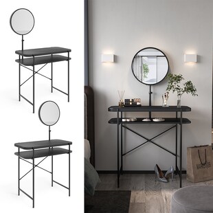Vicco Schminktisch Skip, 80 x 147 cm, Schwarz, Frisiertisch mit Spiegel, Metall 