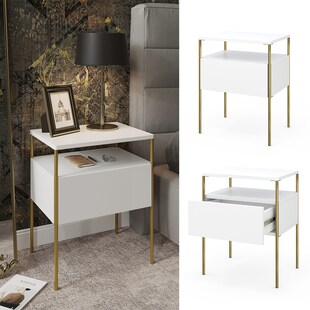 Vicco Nachtschrank Mira Weiß Gold 40 x 50 cm Schublade Ablage Nachtkommode 