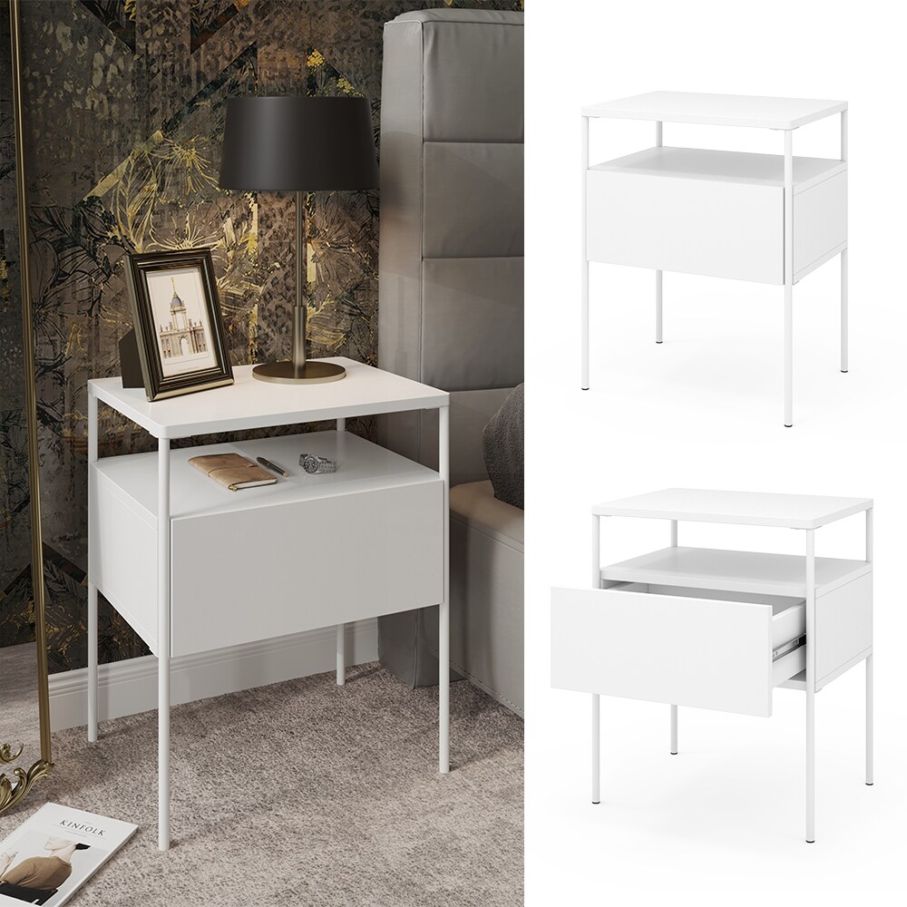 Vicco Nachtschrank Mira Wei&szlig; 40 x 50 cm Schublade Ablage Nachtkommode modern 