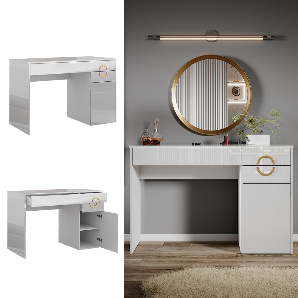Vicco Schminktisch Adela Wei&szlig; Hochglanz, 115 x 76,4 cm, Frisiertisch, Schubladen 