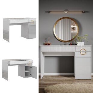 Vicco Schminktisch Adela Weiß Hochglanz, 115 x 76,4 cm, Frisiertisch, Schubladen 