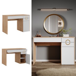 Vicco Schminktisch Adela Natural Rockford Hickory Weiß, 115 x 76 Frisiertisch 