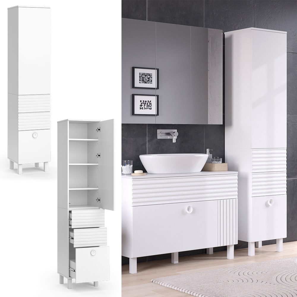 Vicco Hochschrank Sola 40,2 x 192,4 cm Wei&szlig; matt Badezimmer Badschrank modern 
