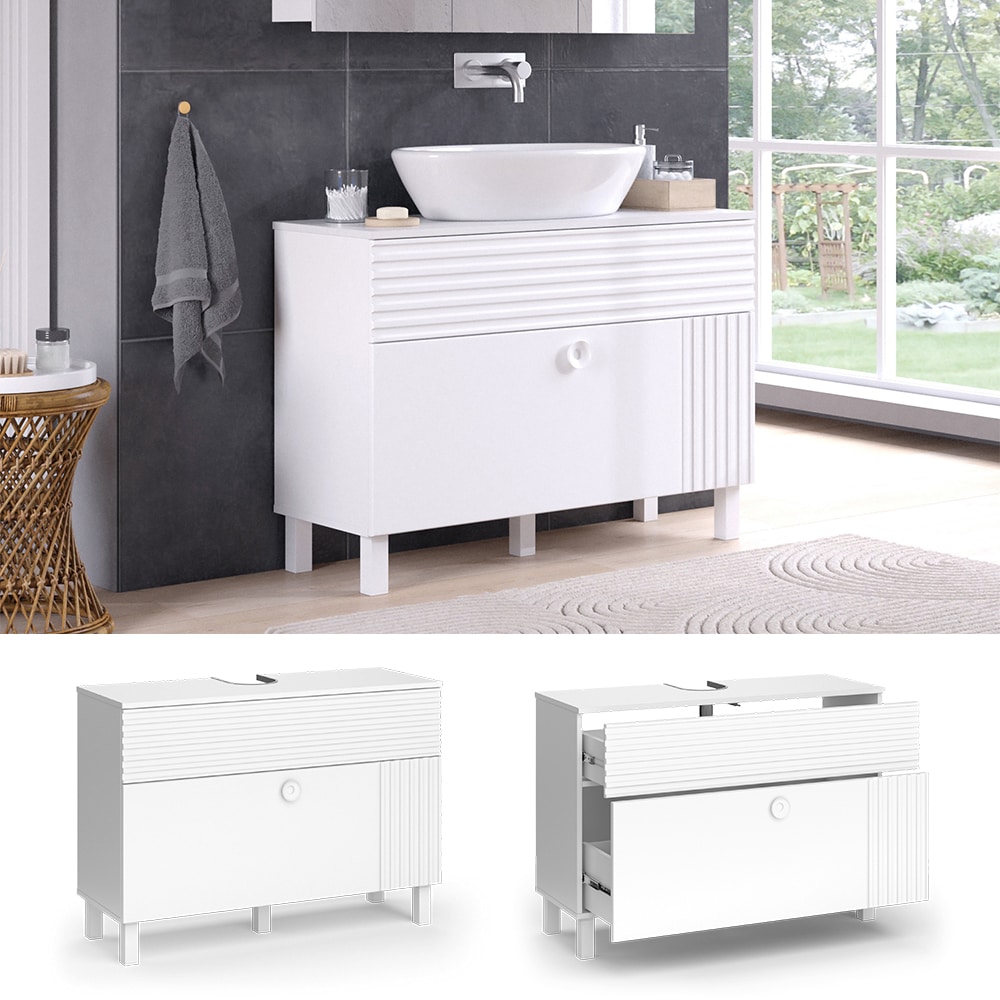 Vicco Waschtischunterschrank Sola 100,2 x 72,4 cm Wei&szlig; matt, modern, Badezimmer 