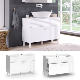 Vicco Waschtischunterschrank Sola 100,2 x 72,4 cm Weiß matt, modern, Badezimmer 