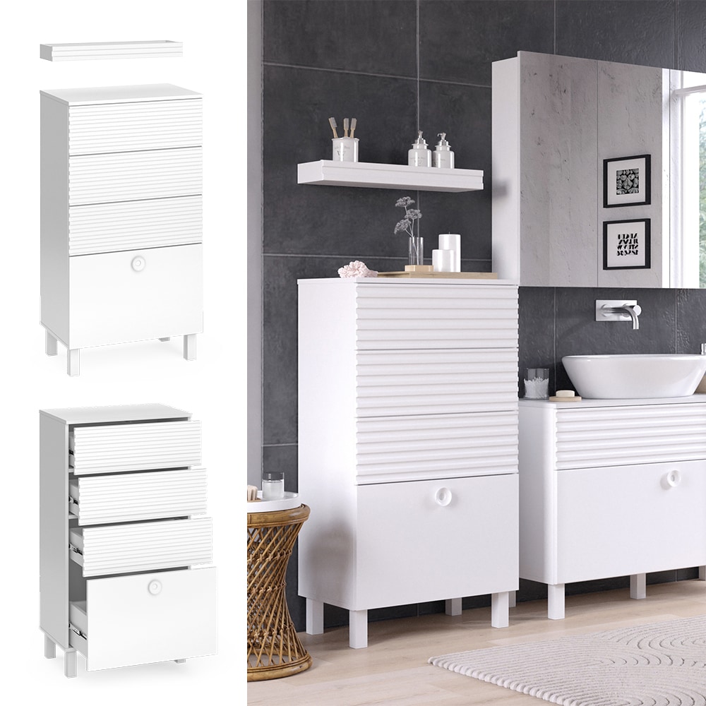 Vicco Midischrank Sola 60 x 113 cm, Wei&szlig; matt, mit Regal, modern, Badezimmer 