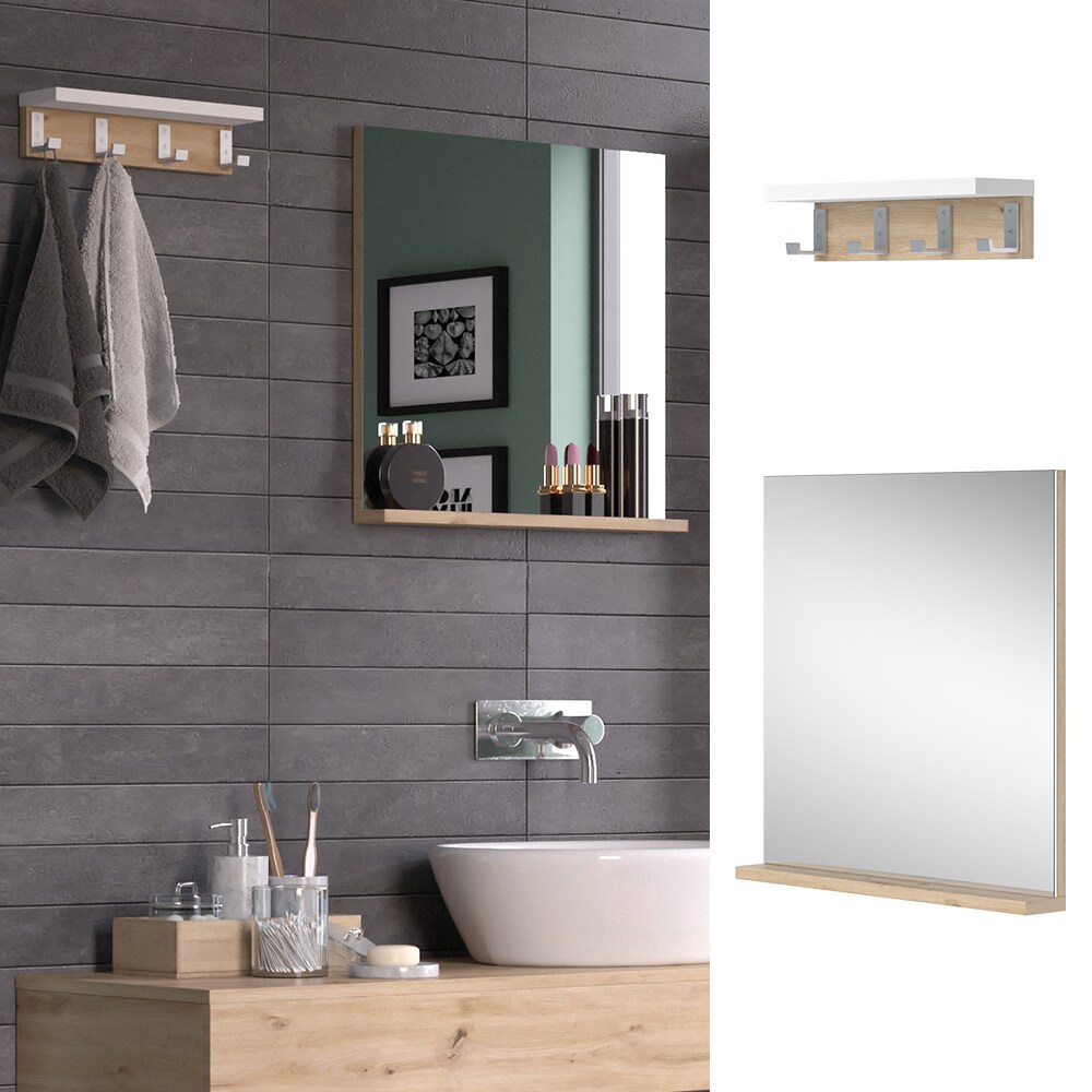 Vicco Spiegel & Regal Henri Wei&szlig; Artisan, moderne Badm&ouml;belserie, mit Haken, Spiegelablage 