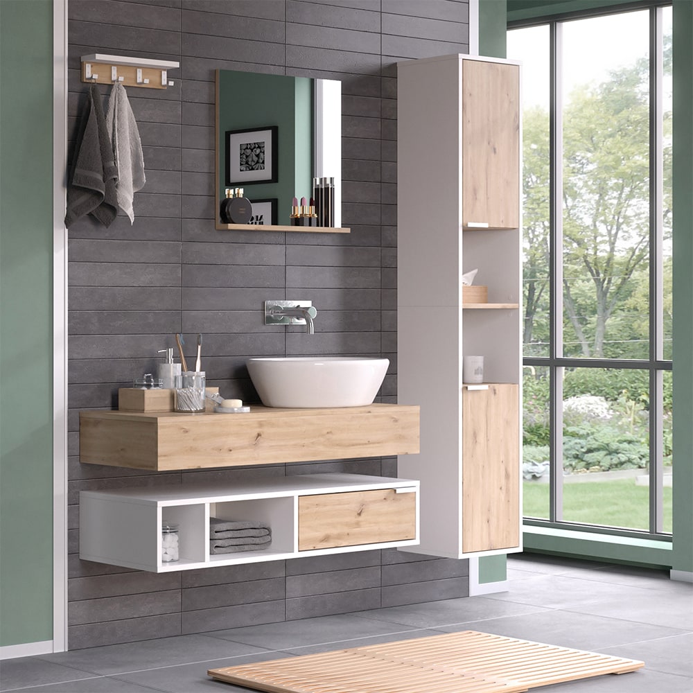 Vicco Spiegel & Regal Henri Weiß Artisan, moderne Badmöbelserie, mit Haken, Spiegelablage bei Marktkauf online bestellen