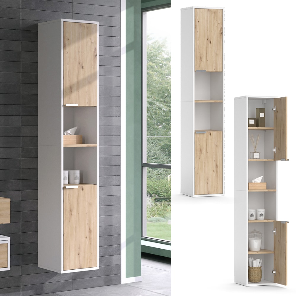 Vicco Hochschrank Henri 30 x 165 cm, Wei&szlig;, 2 T&uuml;ren, Ablage, Badschrank, modern 