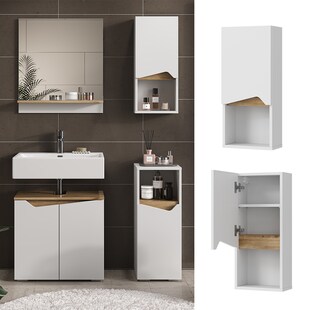 Vicco Hängeschrank Marelle 30 x 67 cm, Weiß Artisan, modern, Badschrank, schmal, Badezimmer 