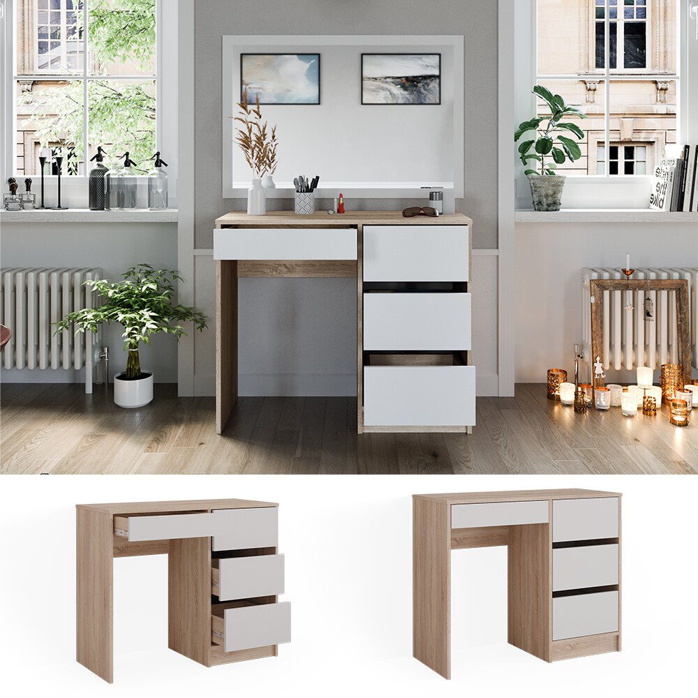 Vicco Schminktisch Sherry Sonoma Wei&szlig;, 90 x 75 cm, Frisiertisch, Schubladen 