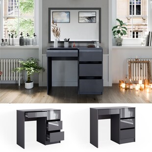 Vicco Schminktisch Sherry Anthrazit Hochglanz 90 x 75 cm Frisiertisch Schubladen 