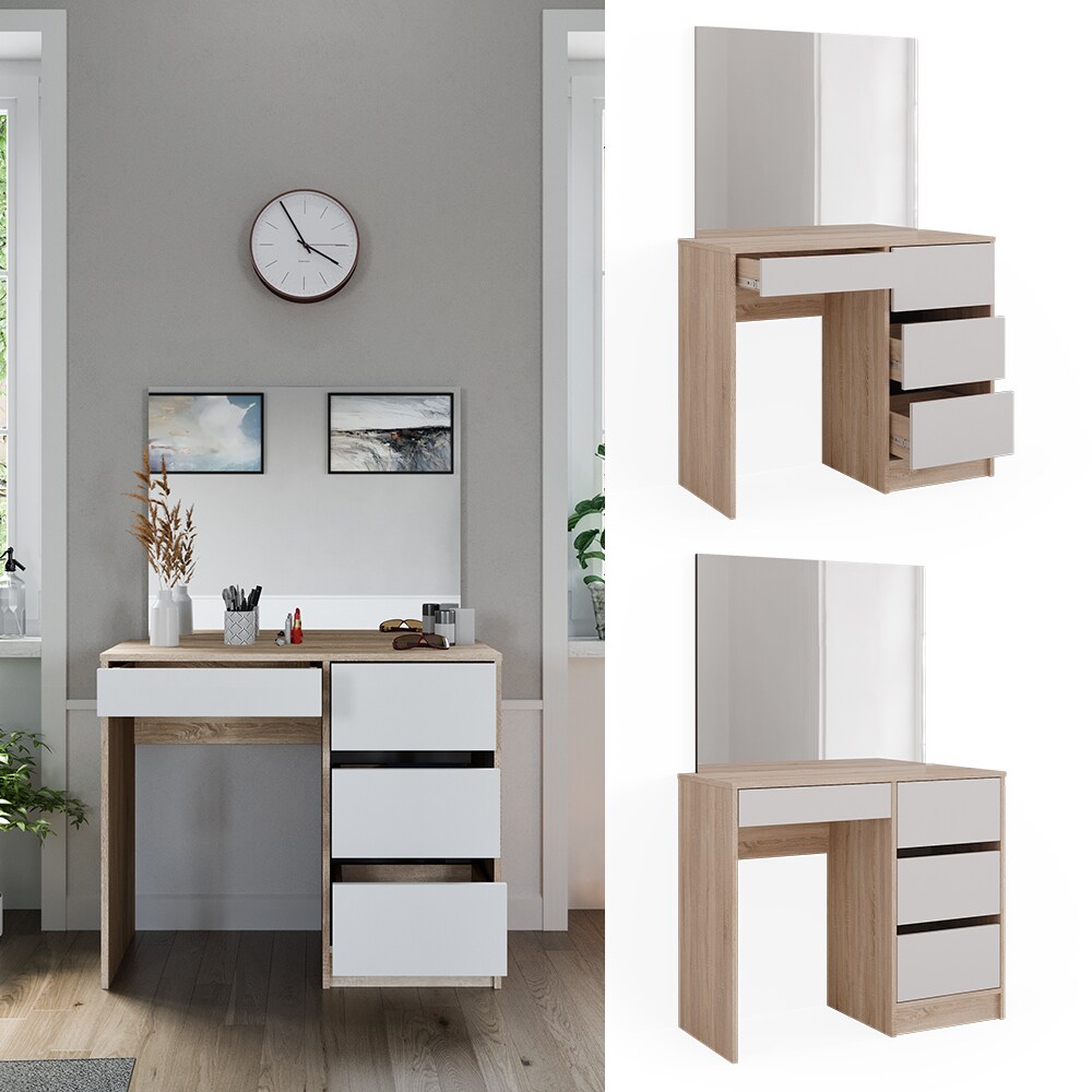 Vicco Schminktisch Sherry Sonoma Wei&szlig;, 90 x 75 cm, Spiegel, Frisiertisch, modern 