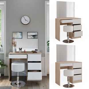 Vicco Schminktisch Sherry Sonoma Weiß, 90 x 75 cm, Spiegel, Hocker, Frisiertisch 