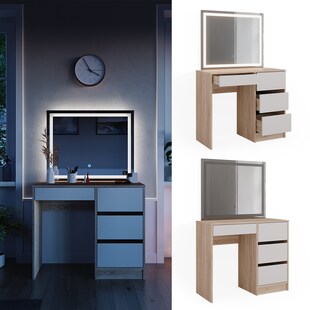 Vicco Schminktisch Sherry Sonoma Weiß 90 x 75 cm LED-Spiegel Frisiertisch modern 